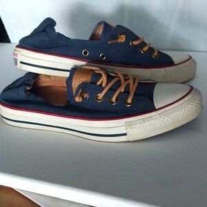 Converse Shoreline Women's Size 8 Shoes Navy Blue Leather Laces Slip On Sneakers